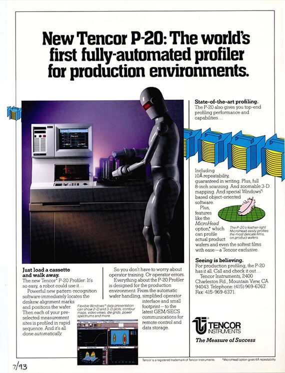 Tencor instruments advertisement for Tencor P-20 profiler